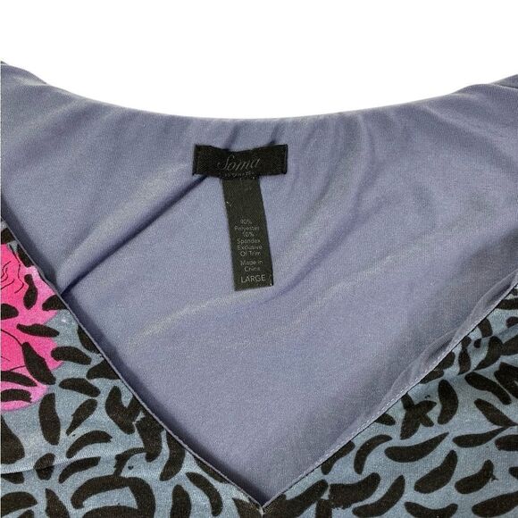 Soma 3/4 sleeve dress L Flora gray background Pink ivory V neck soft - Picture 5 of 6